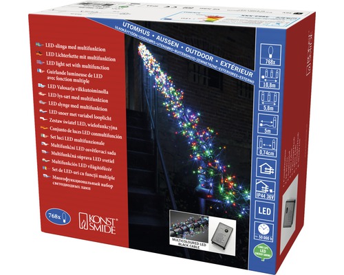 Konstsmide LED-clusterlichtketting, 5,8 m + 5 m aansluitkabel, veelkleurig licht, 768 LED's, incl. controller, 8 verschillende functies