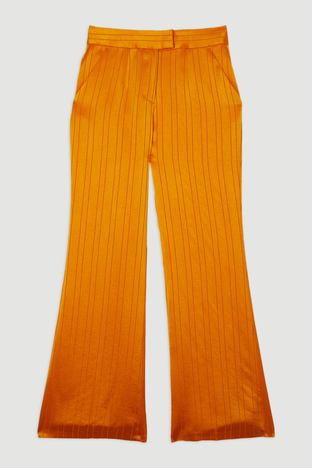KarenMillen Pantalon droit taille ajustée en satin premium à fines rayures