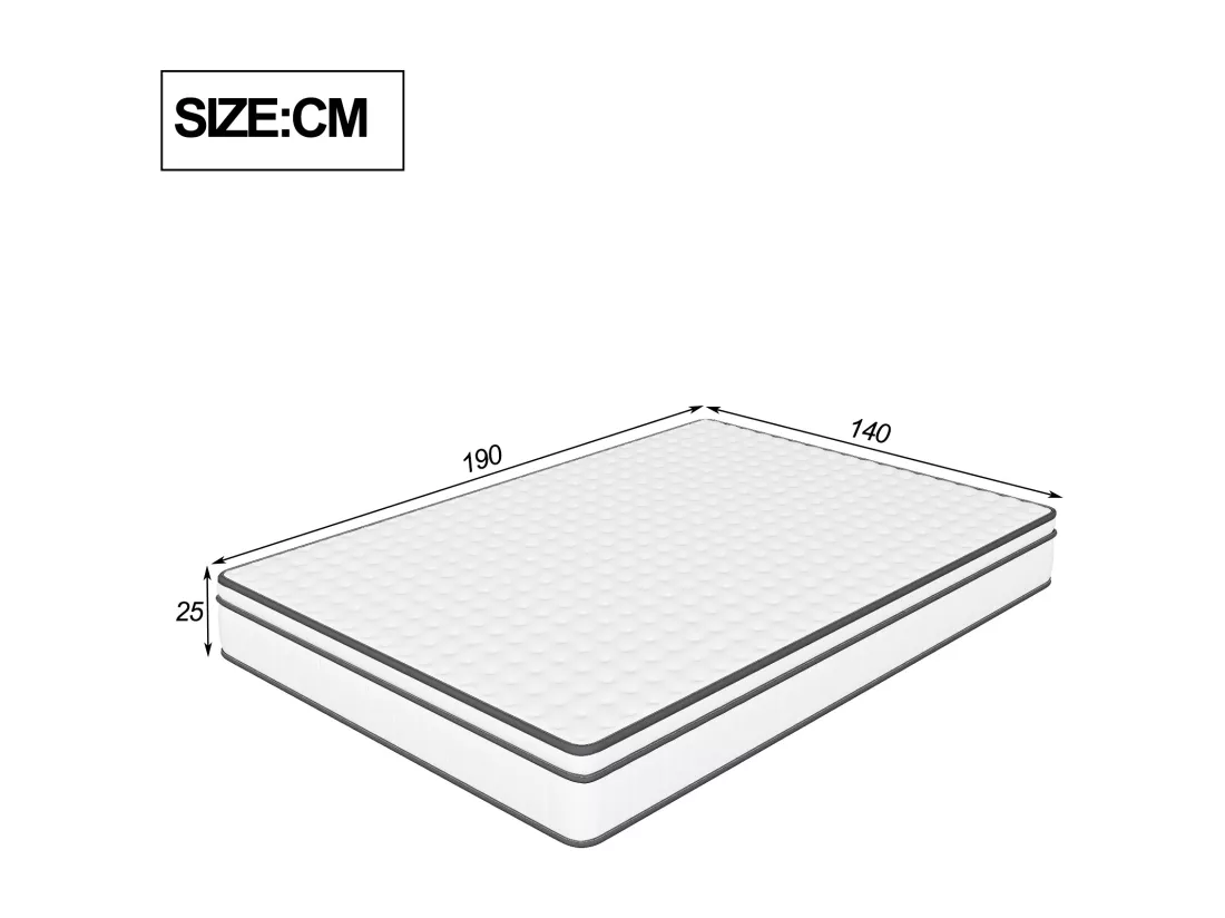 Matelas 140 x 190 cm ressorts ensachés et surmatelas intégré ép.25cm