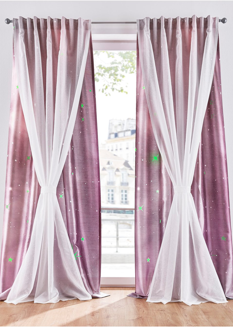 Panneau double épaisseur avec effet lumineux, embrasse incluse (1 pce.)