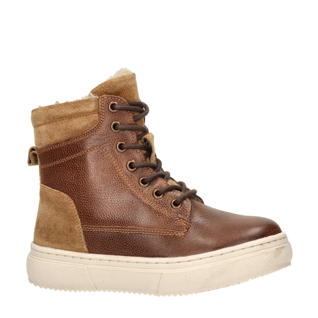 Nelson Kids leren veterboots cognac