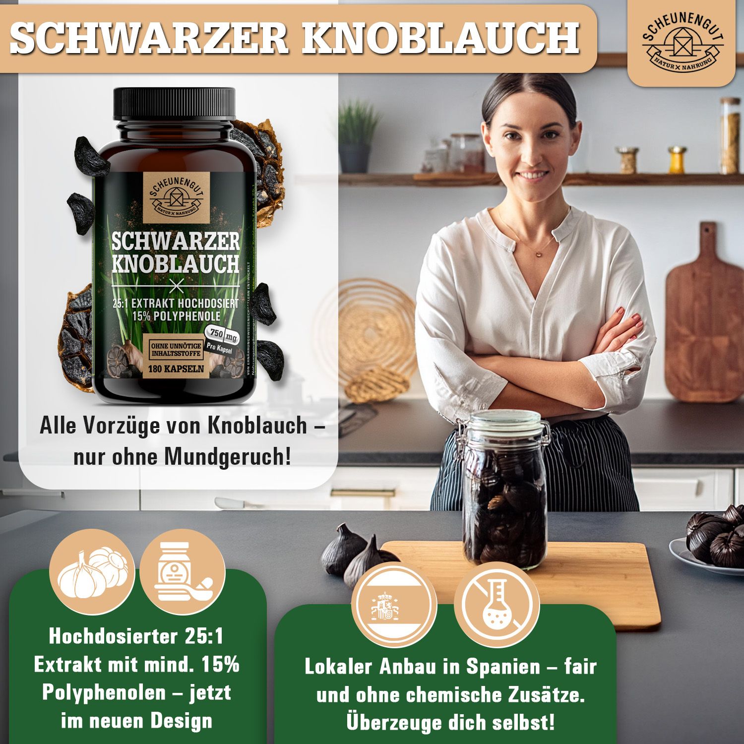 Scheunengut® Schwarzer Knoblauch | 25:1 Extrakt mit natürlichem S-Allylcystein, Allicin & Alliin