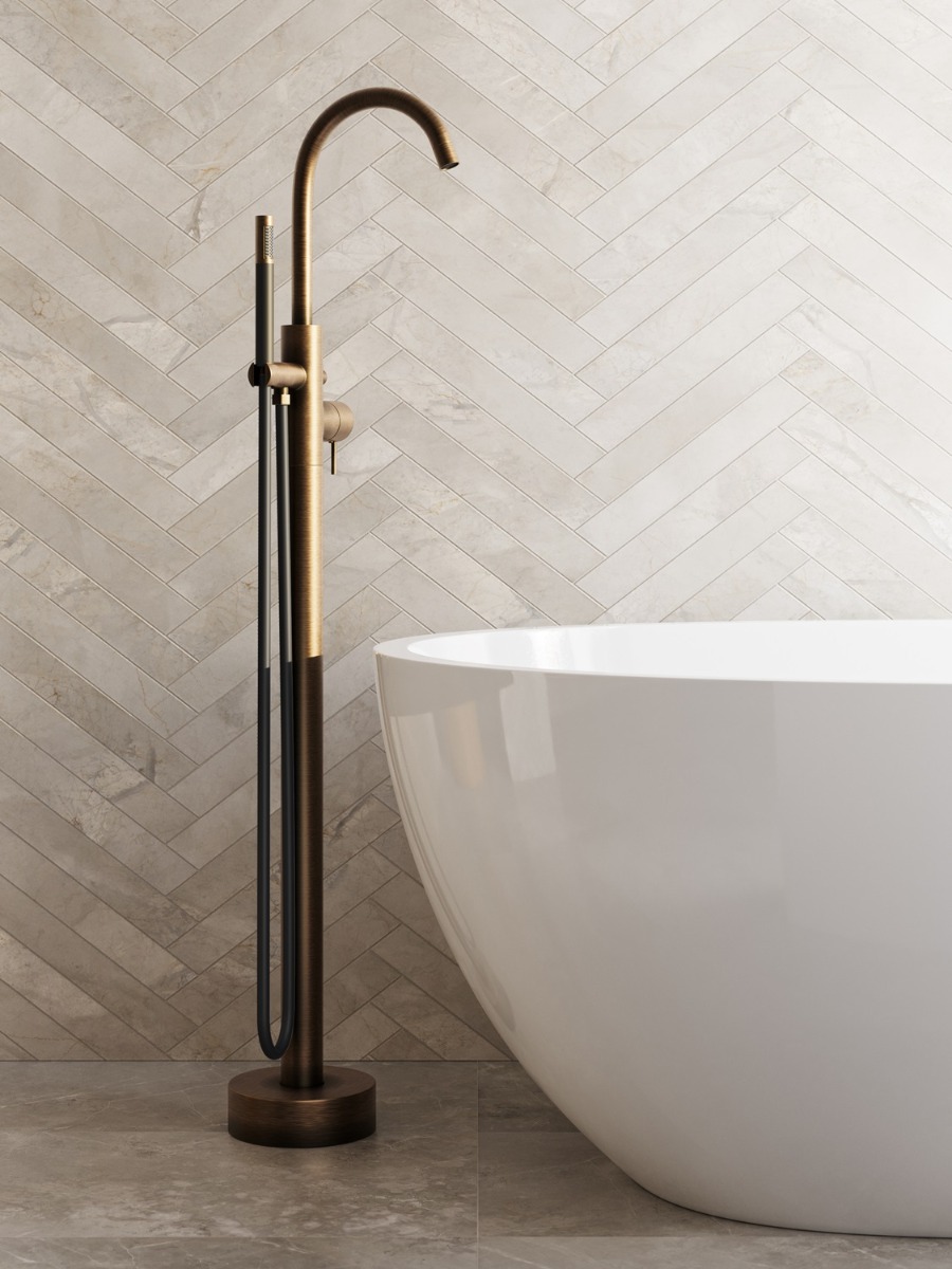 Saniclear Antique Stripes Pro vrijstaande badkraan verouderd messing