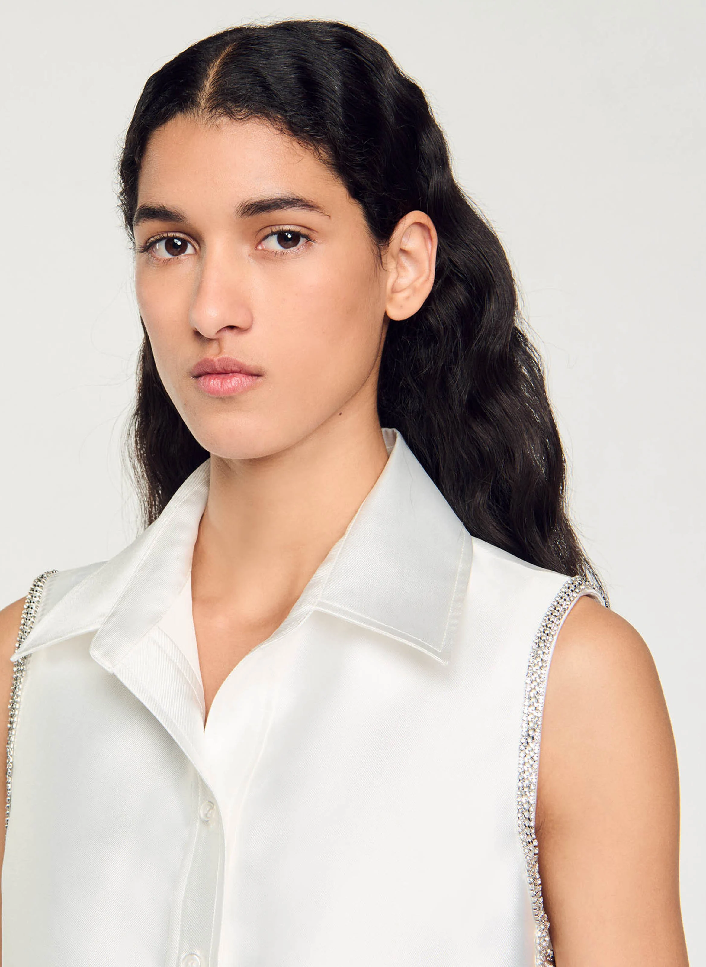 Chemise courte en satin lourd | Blanc