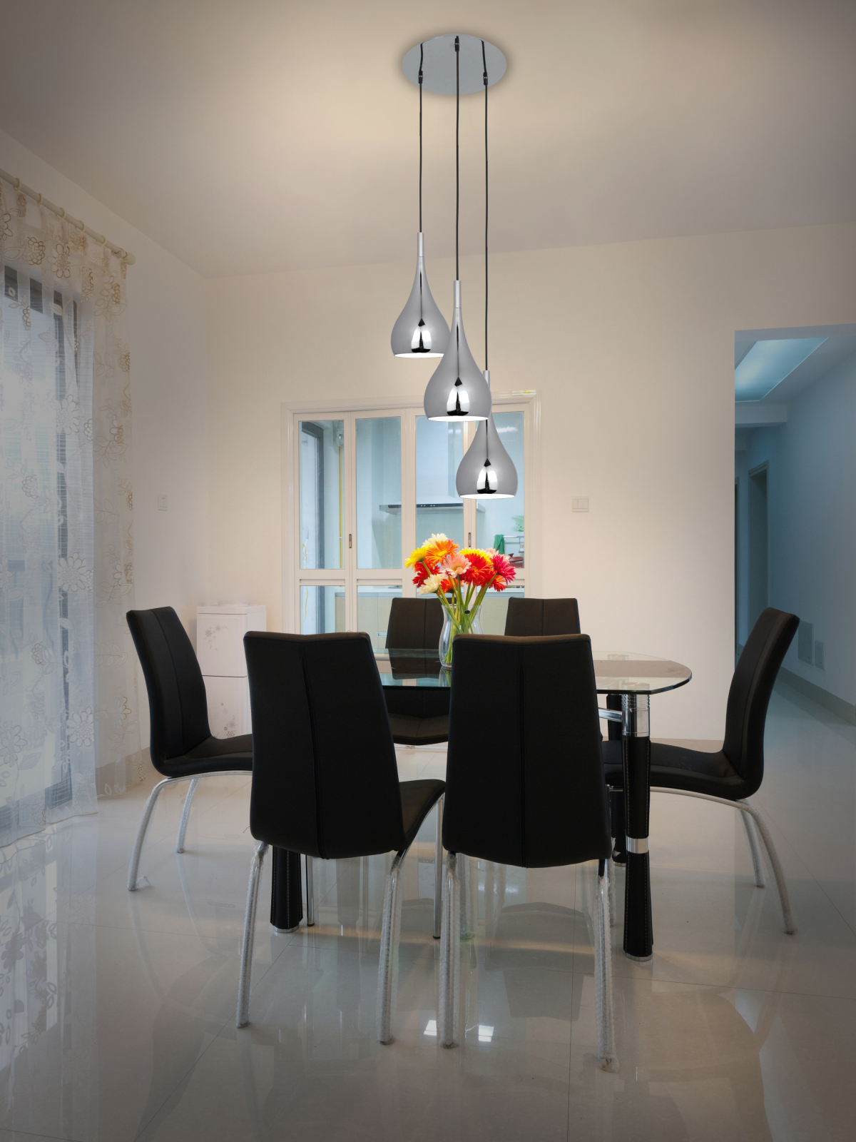 3-er Pendelleuchte CLASSIC DROP - Chrom