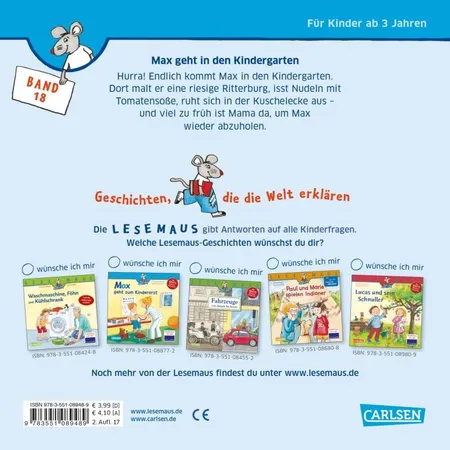 Carlsen Verlag LESEMAUS 18: Max geht in den Kindergarten