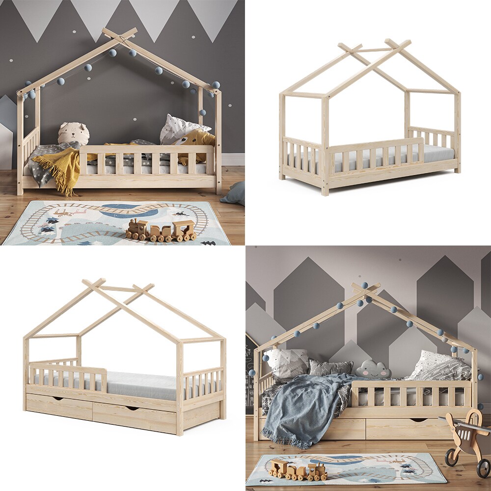 VitaliSpa Rausfallschutz für Kinderbett Bettschutzgitter Bettgitter 120cm Natur