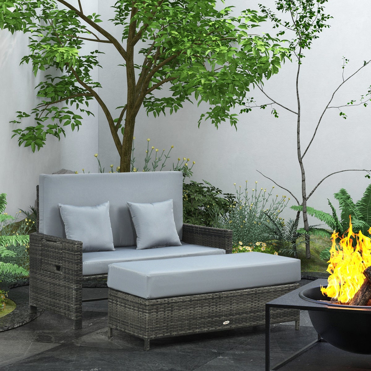 Outsunny tuinbank, B130 x D72 x H96 cm, PE polyrattan, metaal, grijs