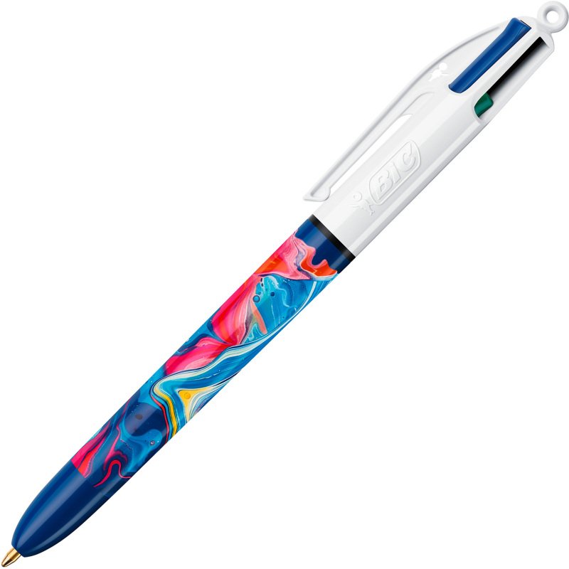 Stylos bille Bic 4 couleurs Botanique et Tie & Dye pointe 1 mm - écriture moyenne - Coffret de 6