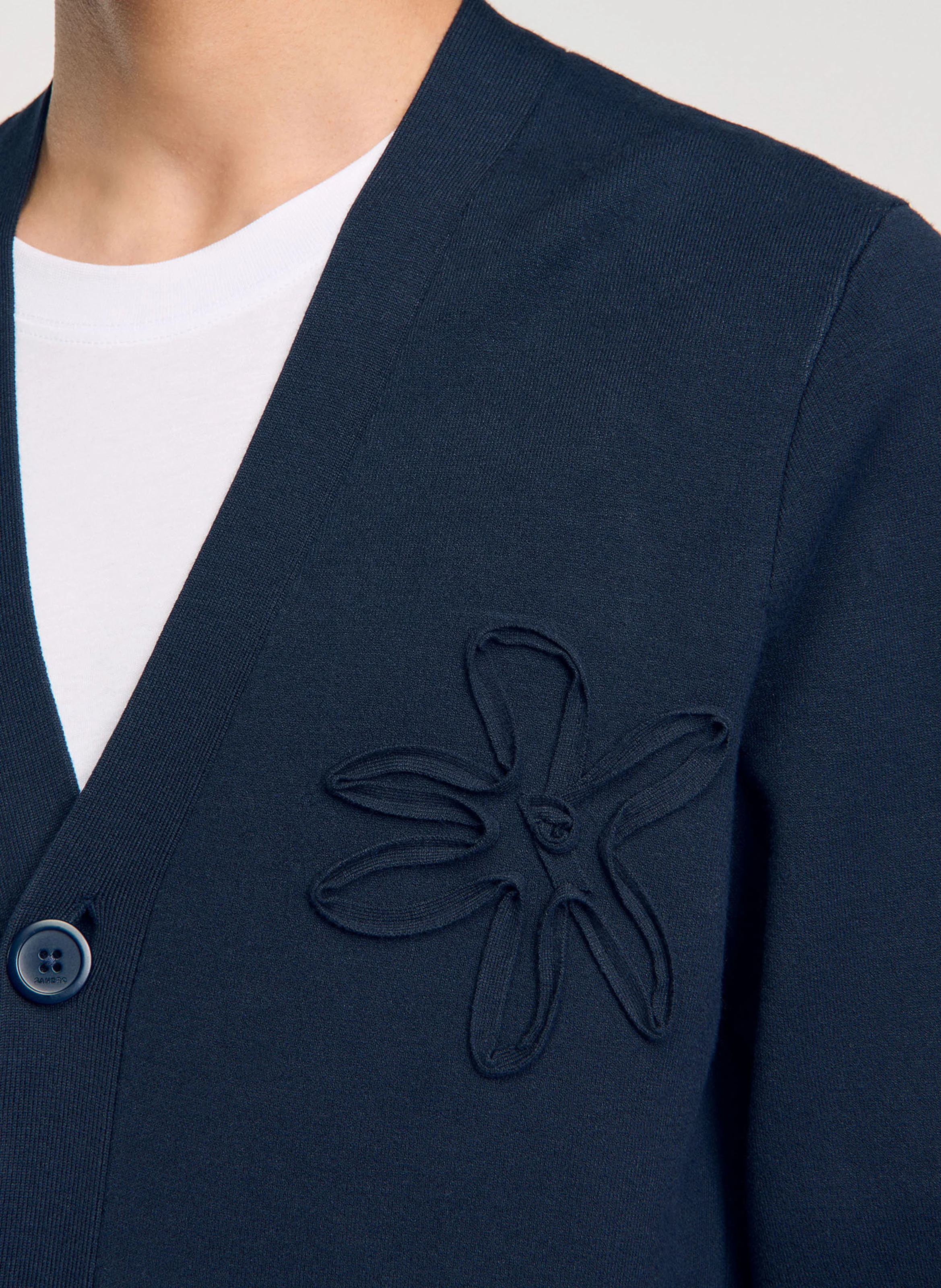 Cardigan droit col V| Bleu