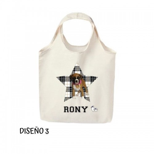 Bolsa de compras personalizável em formato de estrela com a foto do seu cachorro.