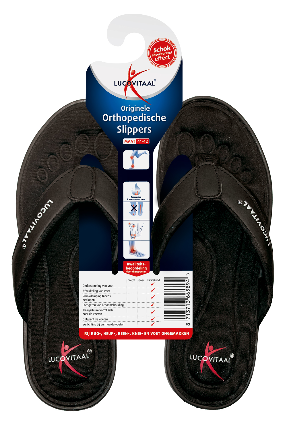 Lucovitaal Slipper Orthopedisch 41-42 Zwart Hanger (1 paar)
