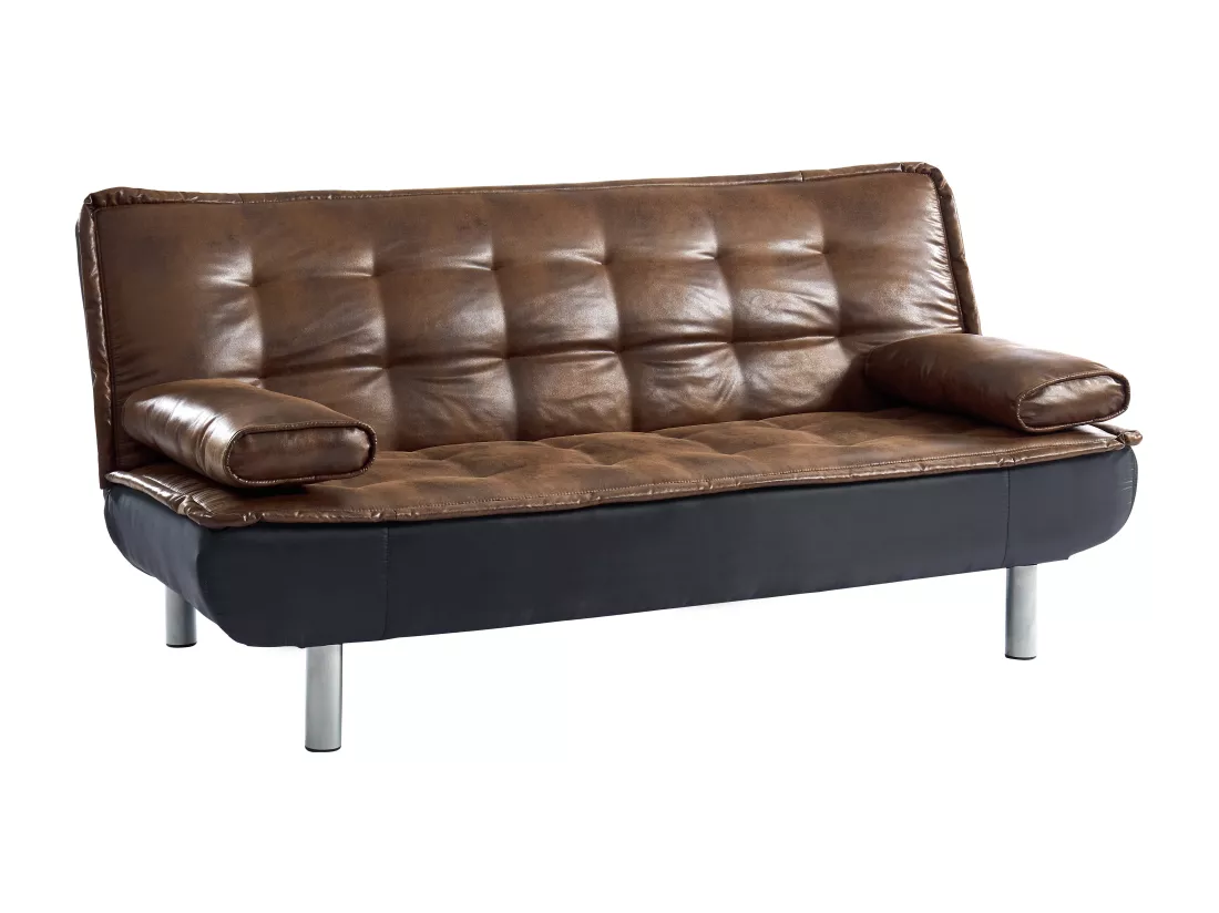 Canapé 3 places convertible clic-clac en microfibre vieilli marron MISHAN II