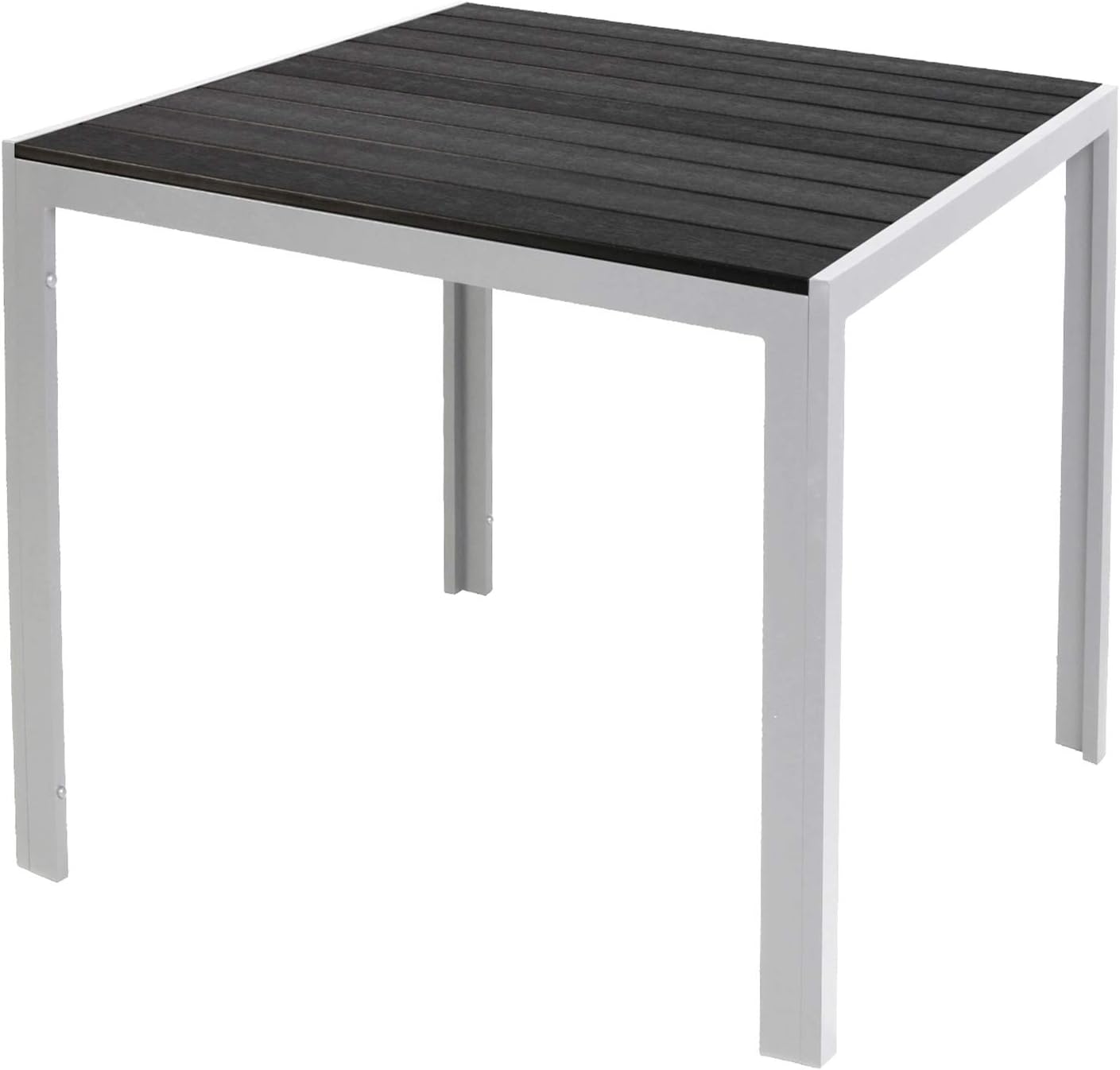 Aluminium Gartentisch Silber/Schwarz Esstisch Gartenmöbel Tisch Holzimitat wetterfest, Maße Tische:90cm x 90cm