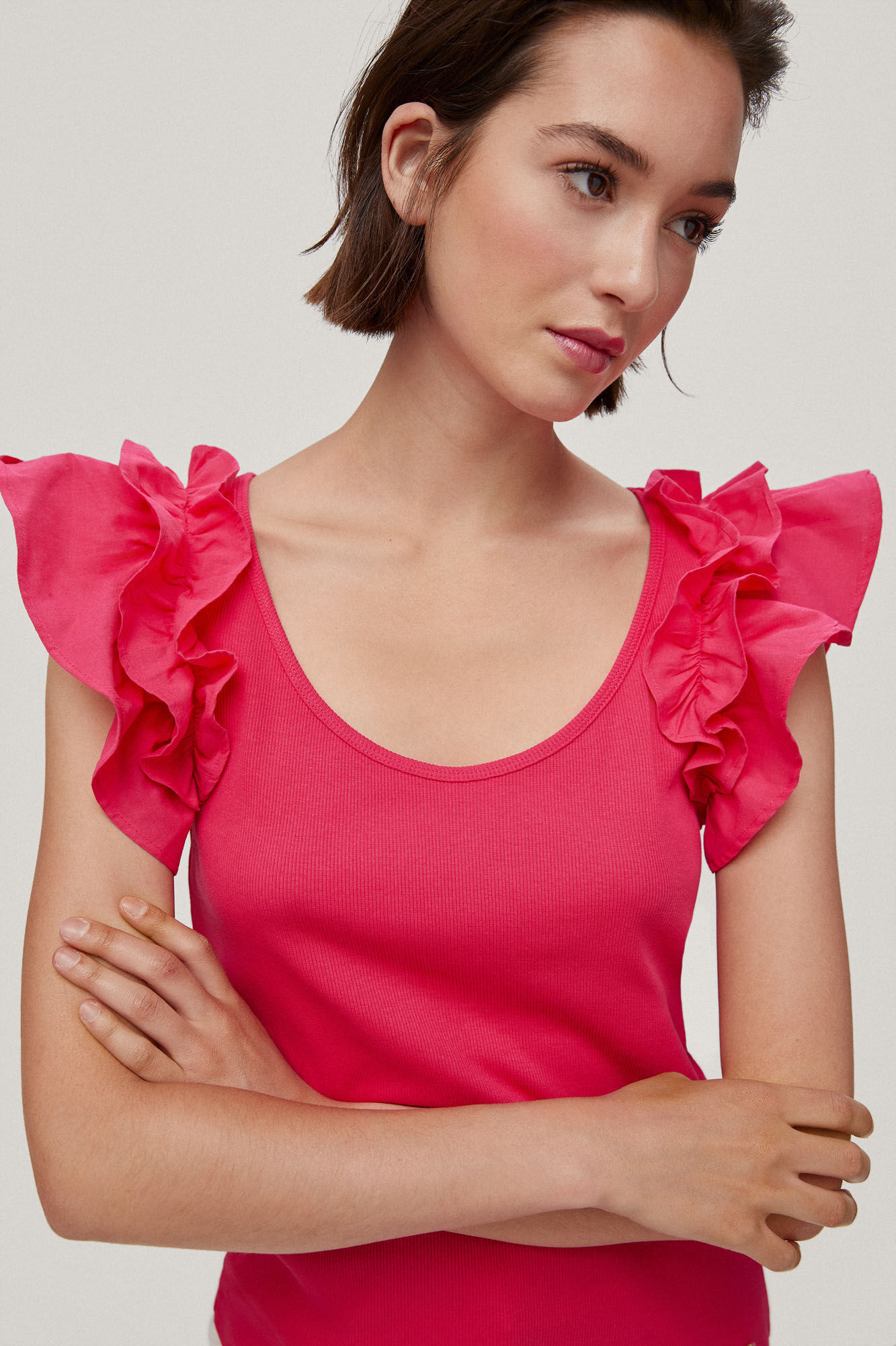Camiseta com alças franzidas - Rosa