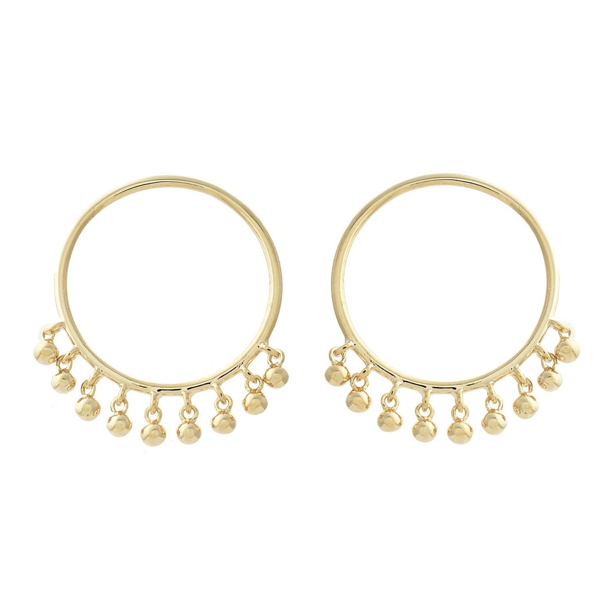 Boucles d'oreilles cercle pampilles pendantes boules Plaqué OR 750 3 microns