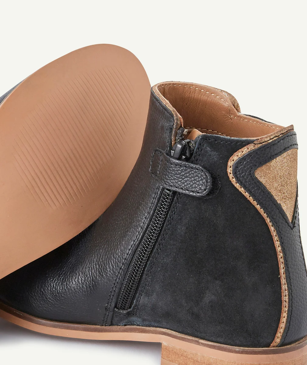 BOTTINES FILLE EN CUIR NOIR ET PAILLETÉ À L'ARRIÈRE