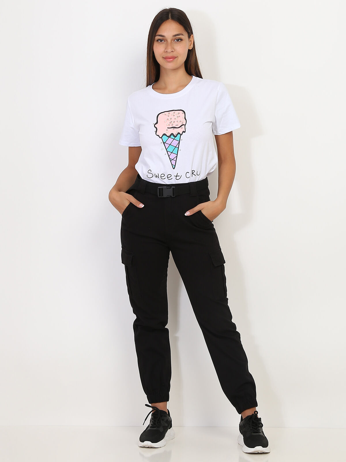 T-shirt glace et perles- Blanc