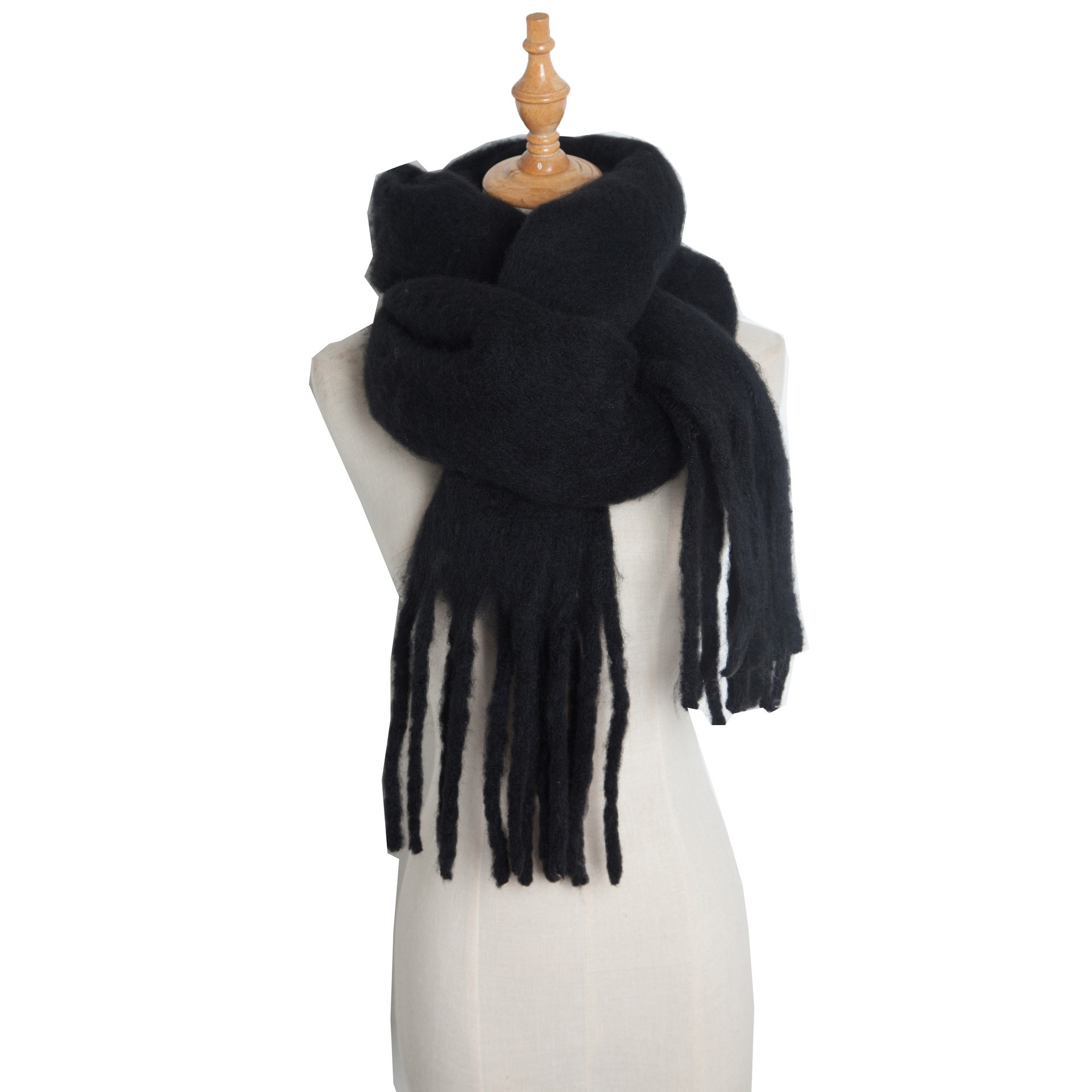 (230x40cm) Damen Quasten Schal Winter Fashion Accessoire - Schwarz