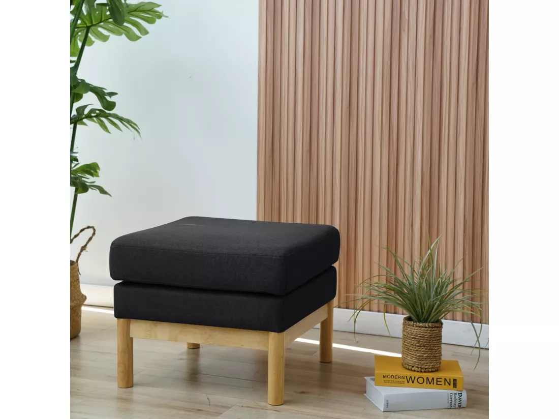 Tabouret avec revêtement en tissu Pouf moderne rembourré Pieds en bois noir