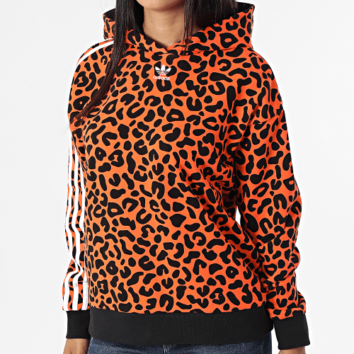 Sweat Capuche Léopard Femme HC4476 Orange Noir