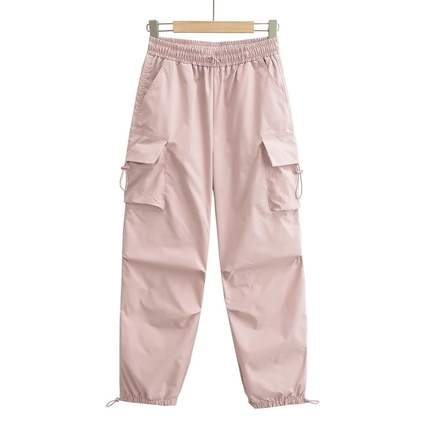 Sosana - Hoge taille, effen, baggy cargobroek met trekkoord