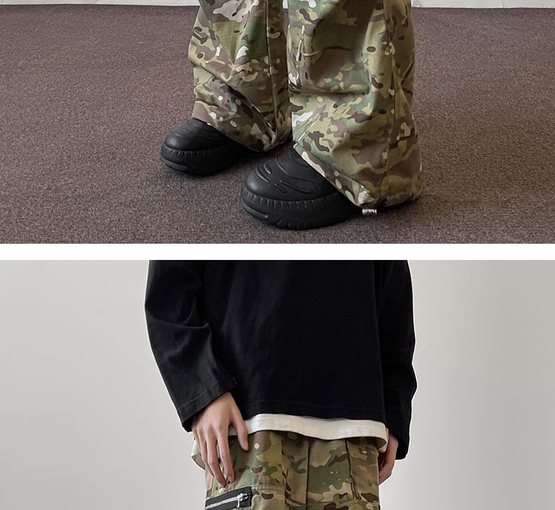 Freehop - Mid Rise Camo Print Cargobroek met Wijde Pijpen