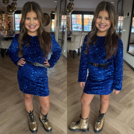 X-mas party belted dress - blauw