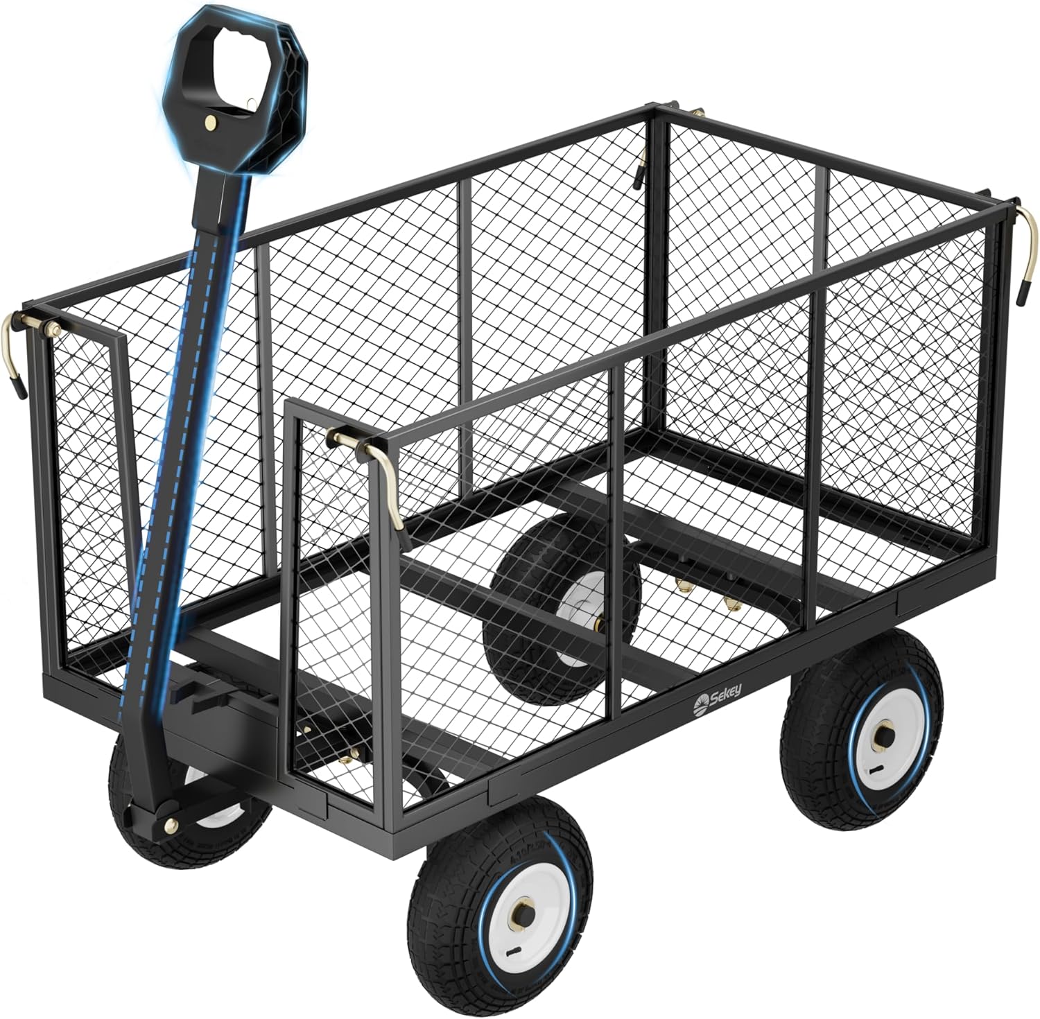 Sekey Bollerwagen Gartenwagen 550KG Belastbar, Transportwagen Transportkarre Gerätewagen mit Patentiertem Handgriff, Vollgummi-Luftreifen, Serie Titan, 200L, Grau