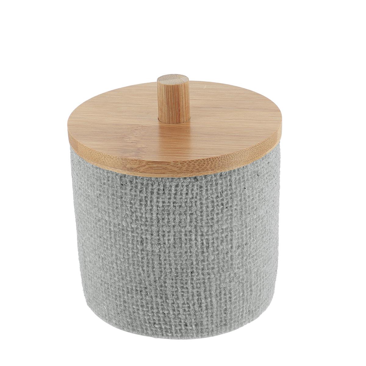 BOITE A COTON RONDE EFFET MAILLE ET BAMBOU GRIS