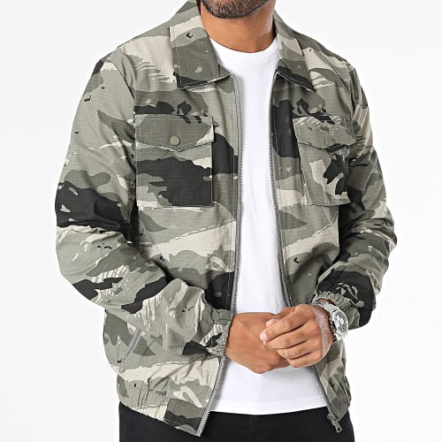Veste Zippée Vert Kaki Gris Camouflage