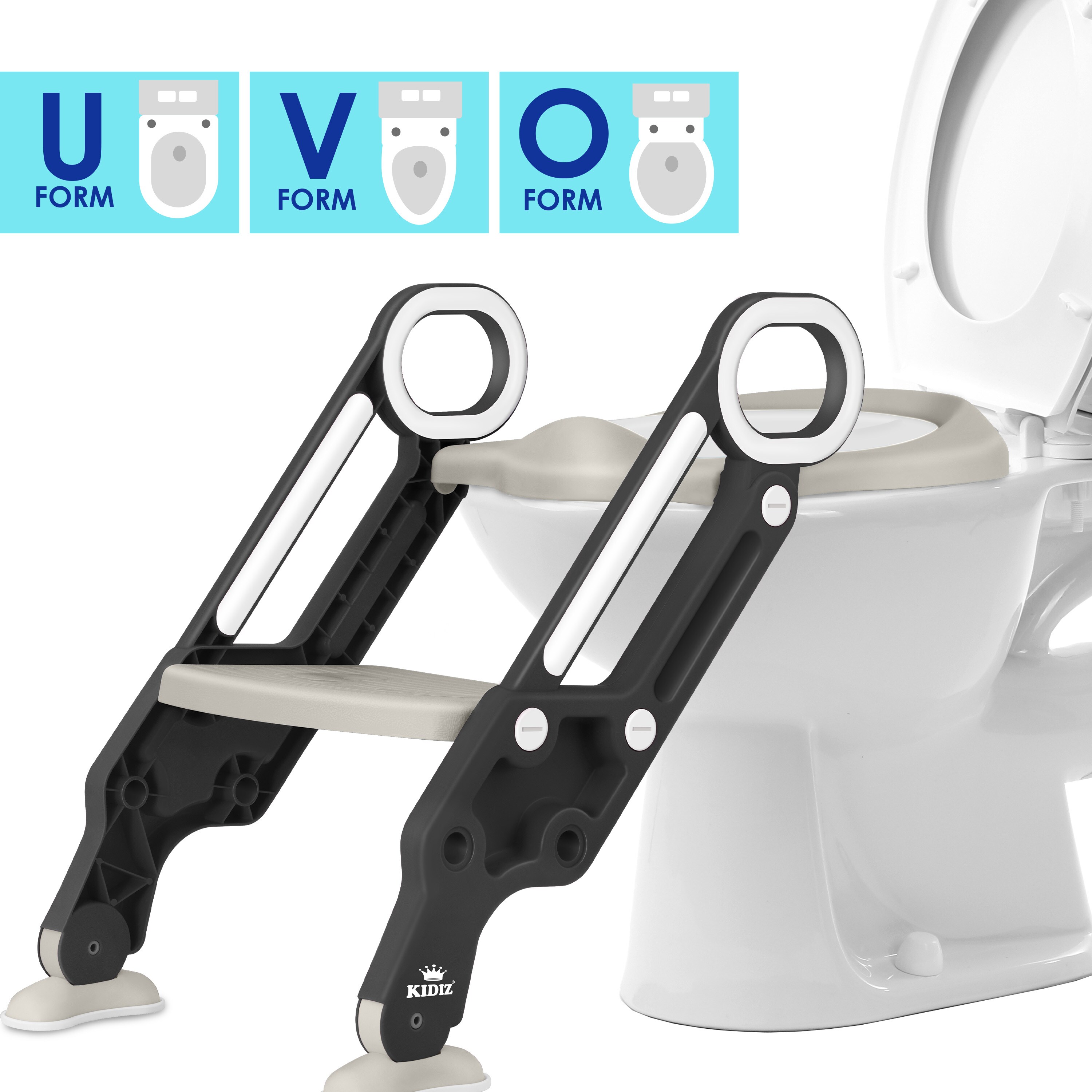 KIDIZ® Kinder Toilettensitz Toilettentrainer mit Treppe und Griffe Faltbar Kindertoilette WC Sitz Töpfchentrainer Lerntöpfchen bequemem Kissen und breiten Stufen Toilettentreppe höhenverstellbar