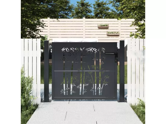 Portail de jardin anthracite 105x105 cm acier design de bambou