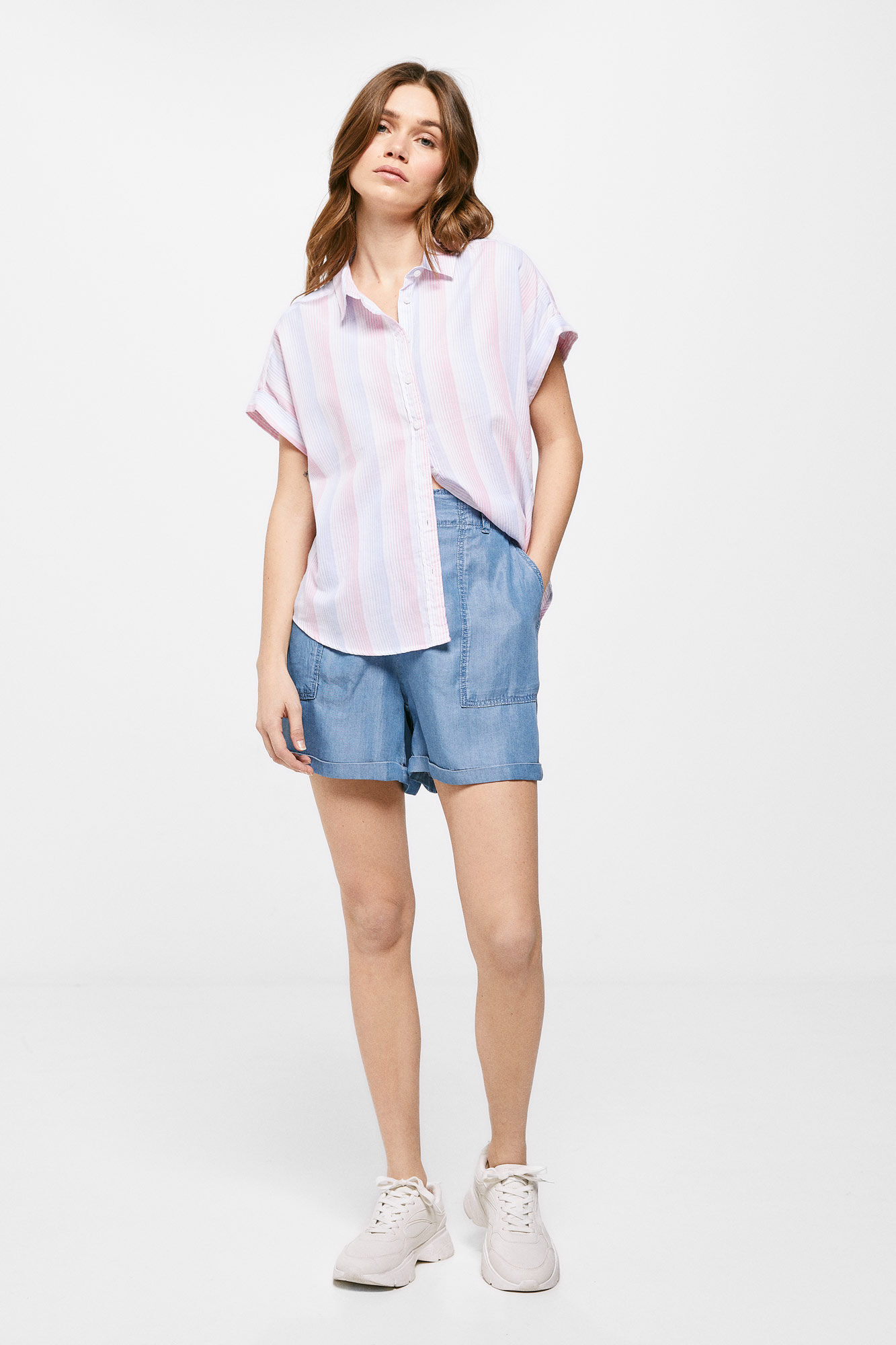 Blusa Oxford de algodão estilo relaxado - Roxa