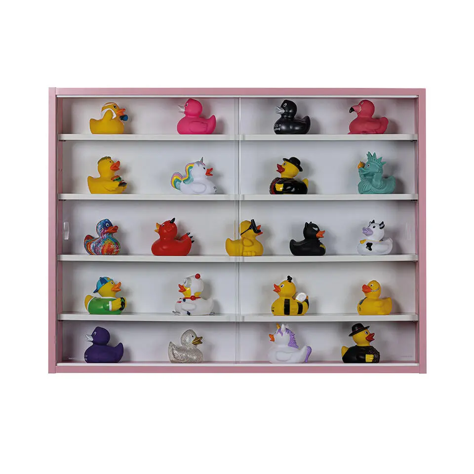 Hioshop Pinkruby vitrinekast vitrinekast- 2 schuifdeuren roze- wit
