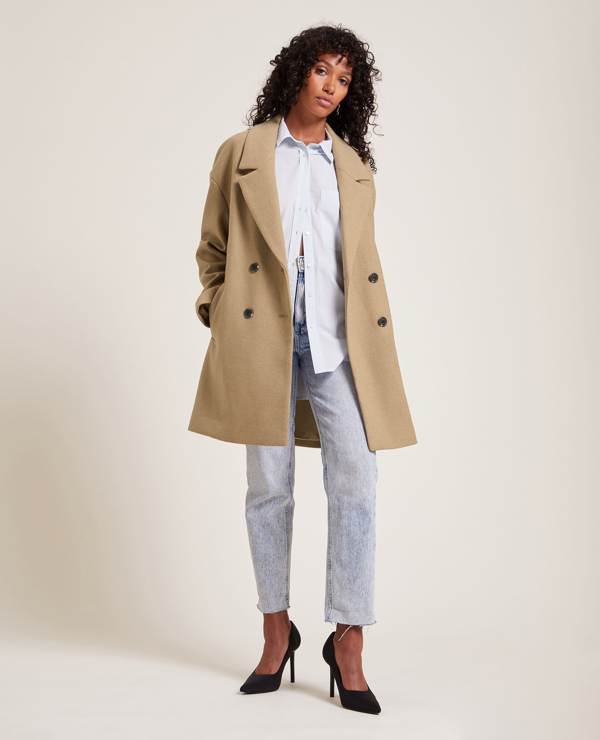Caban oversize en drap de laine - Camel