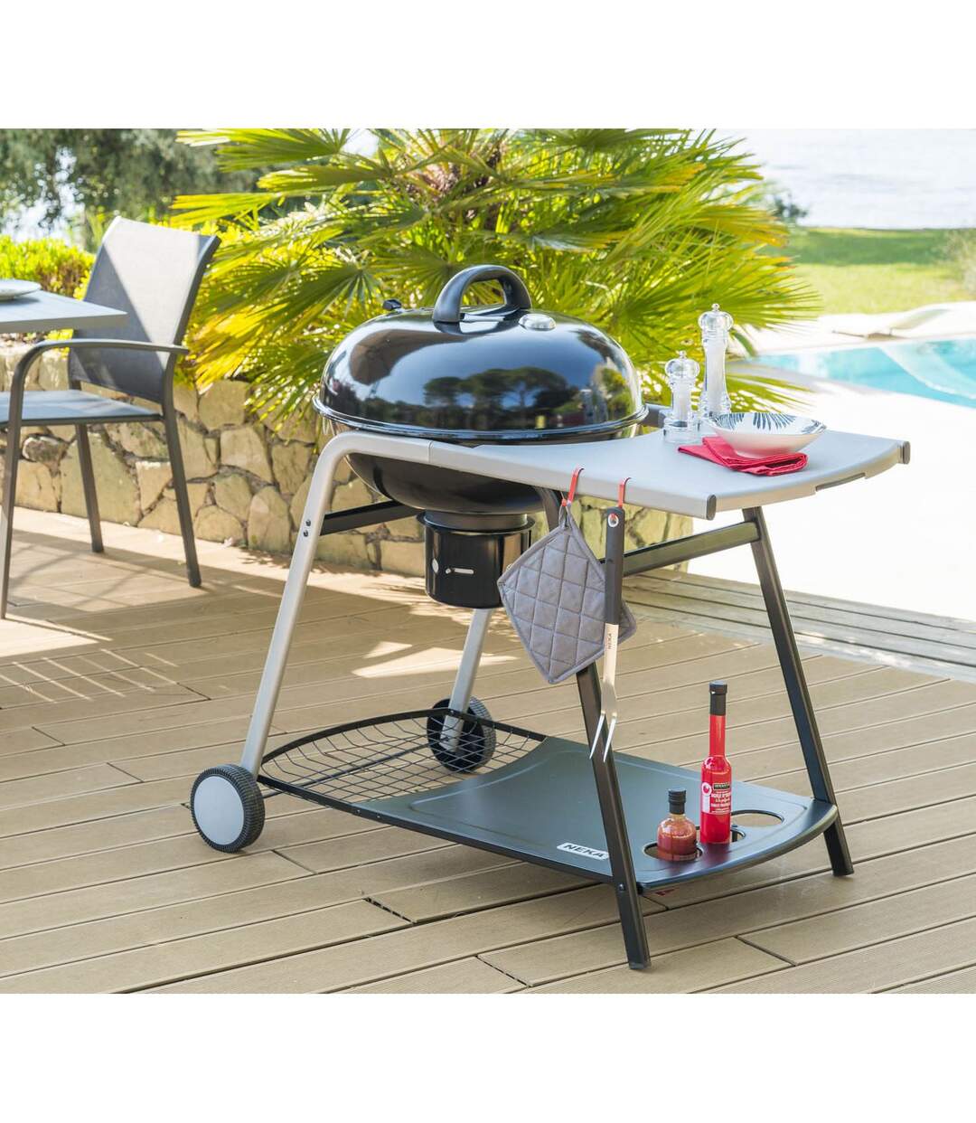 Barbecue à charbon avec tablette Pyla - Diam. 55 cm - Noir
