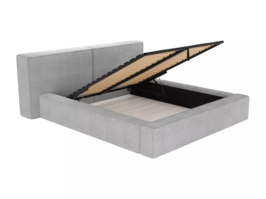 Lit coffre 200 x 200 cm - Velours côtelé - Gris clair + Matelas - TIMANO de Pascal Morabito