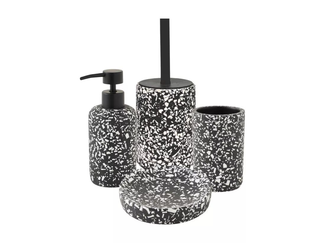 Set de salle de bain 4 pièces en polyrésine Noir et blanc