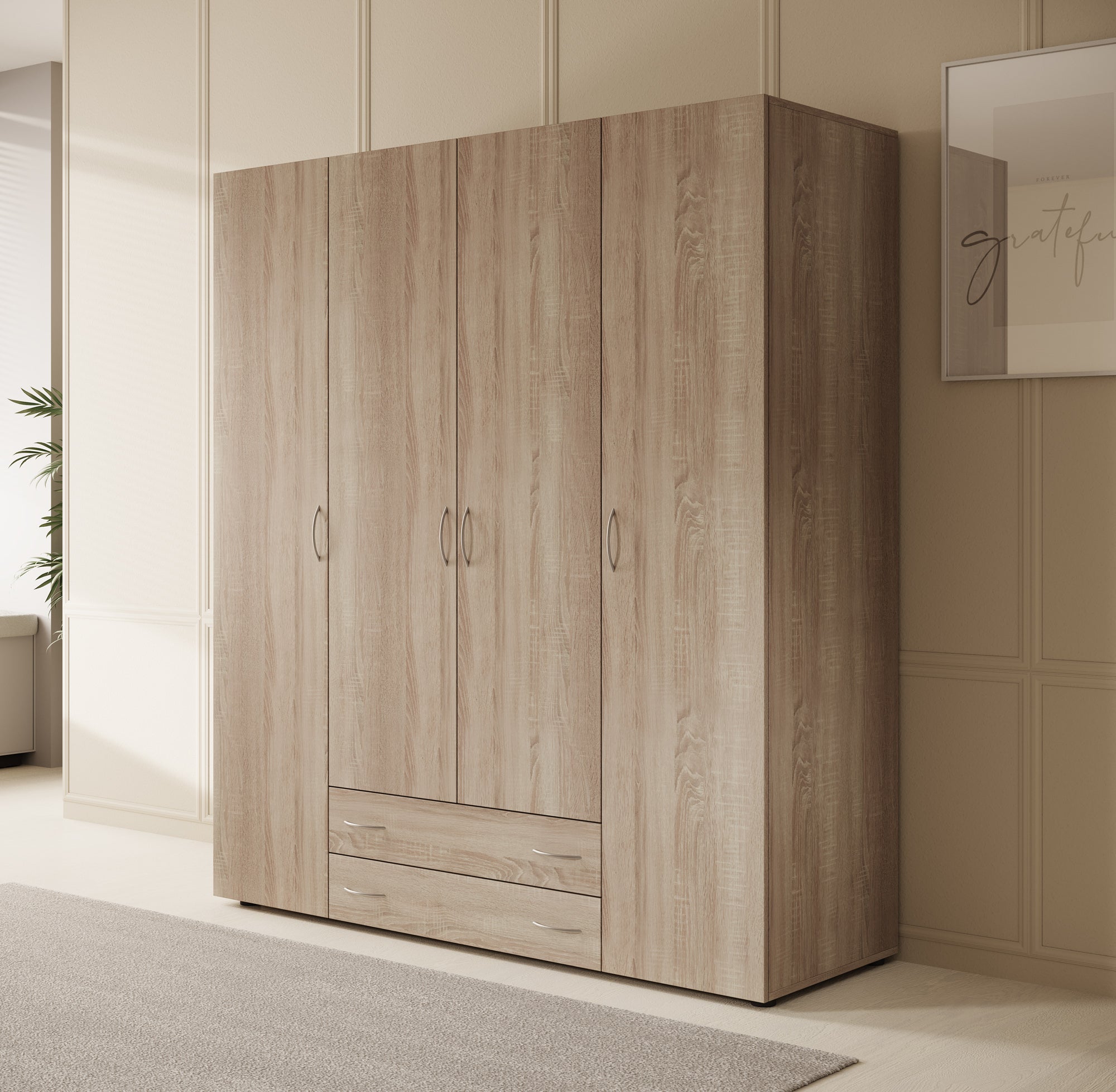 Serra - Kledingkast 4-deurs - Licht eiken - 160x51x177 cm