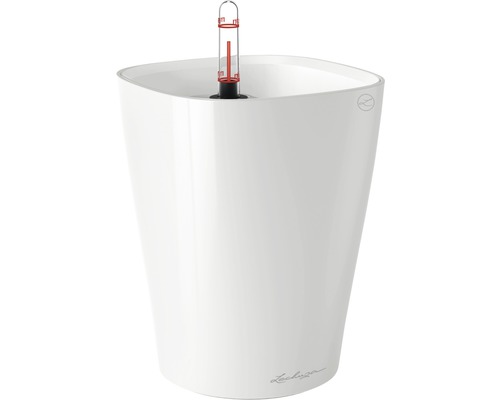 Lechuza Deltini kunststof bloempot, Ø 14 cm, H 18 cm, wit, inclusief zelfbewateringssysteem en waterniveau-indicator
