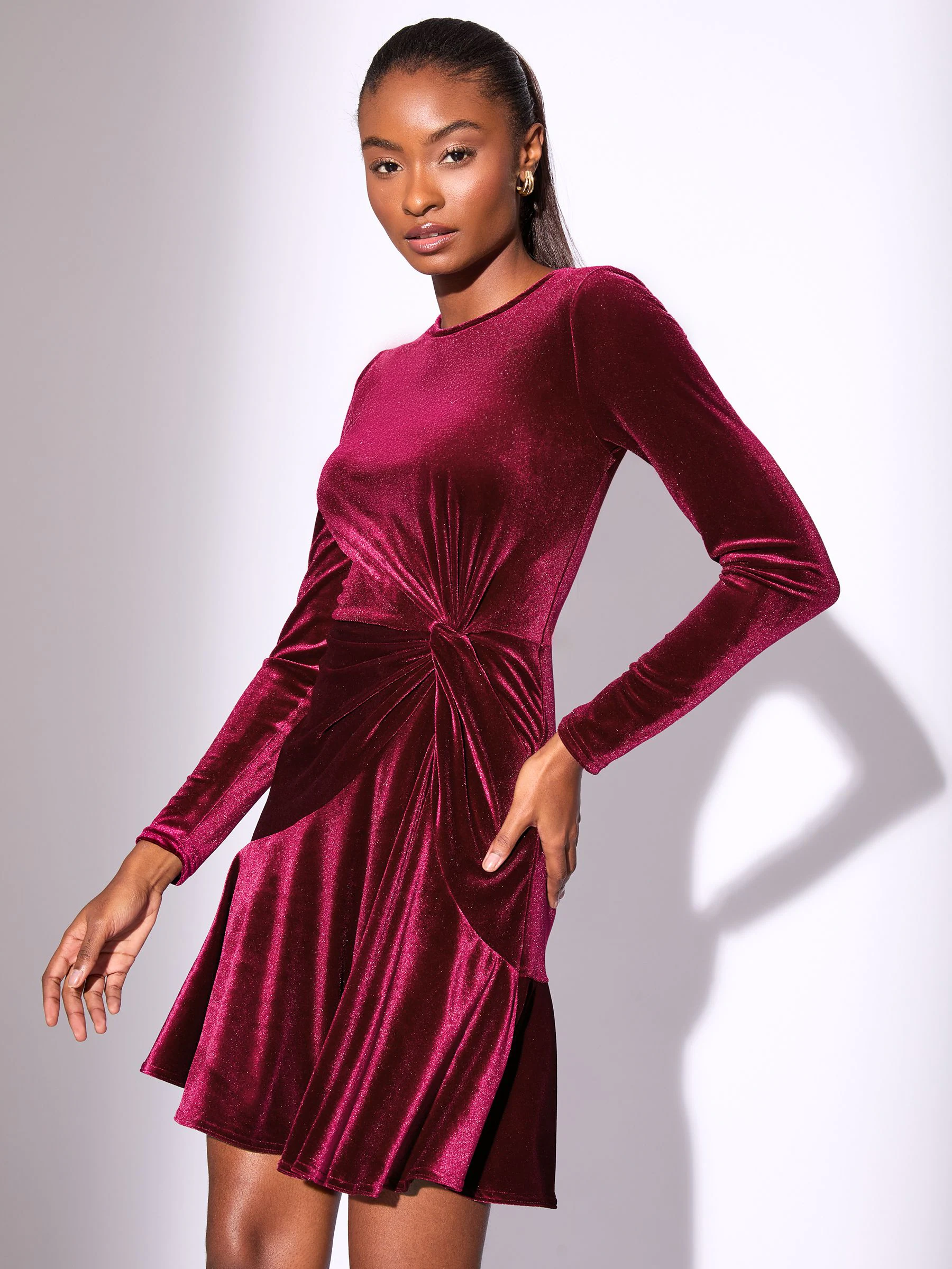 Bordeauxrood - Lipsy Sparkle Metallic Ruched Gathered Mini Dress