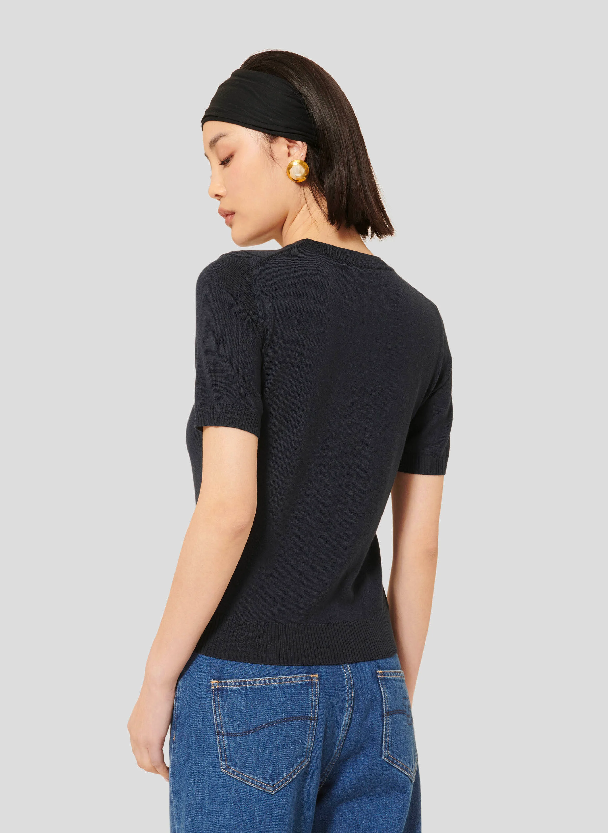PICA - Pull manches courtes en laine| Bleu