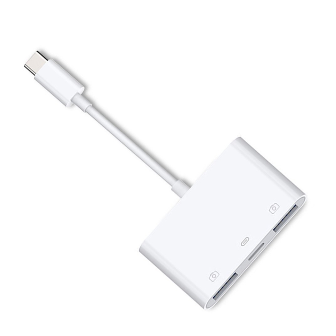 USB C auf 2x USB A (3.0) / USB C (PD/24W) Lade Adapter Konverter für Handy / MacBook Pro / Laptop - Weiss