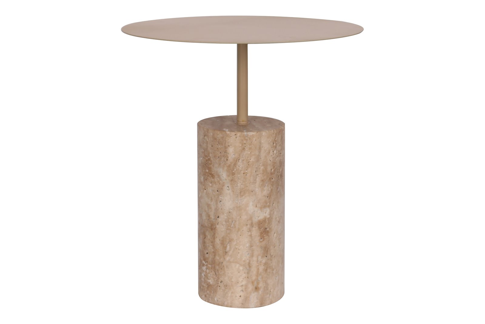 Riccardo bord Travertine fot med beige bordplate i metall Ø:40cm H47cm