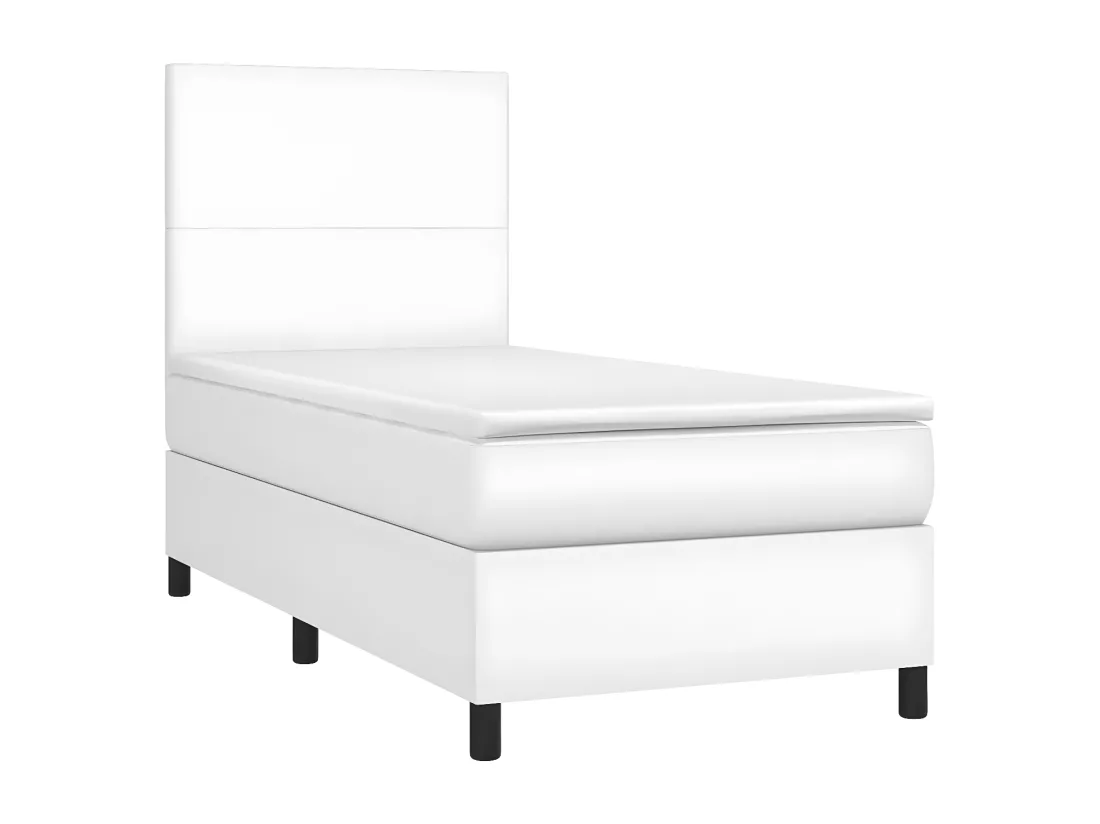 Sommier tapissier et matelas et LED Blanc 100x200 cm Similicuir