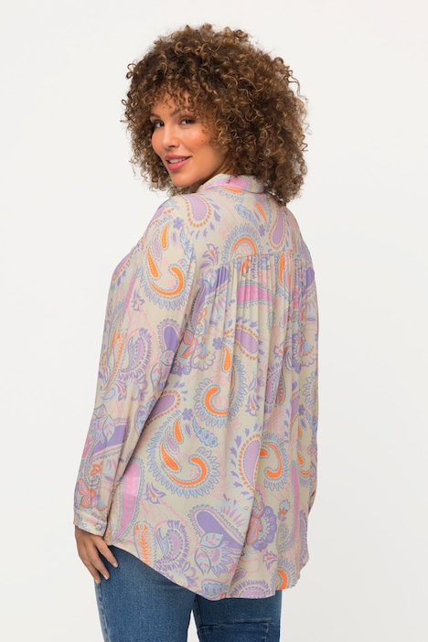 Bluse, Paisley, Hemdkragen, Langarm, hinten länger