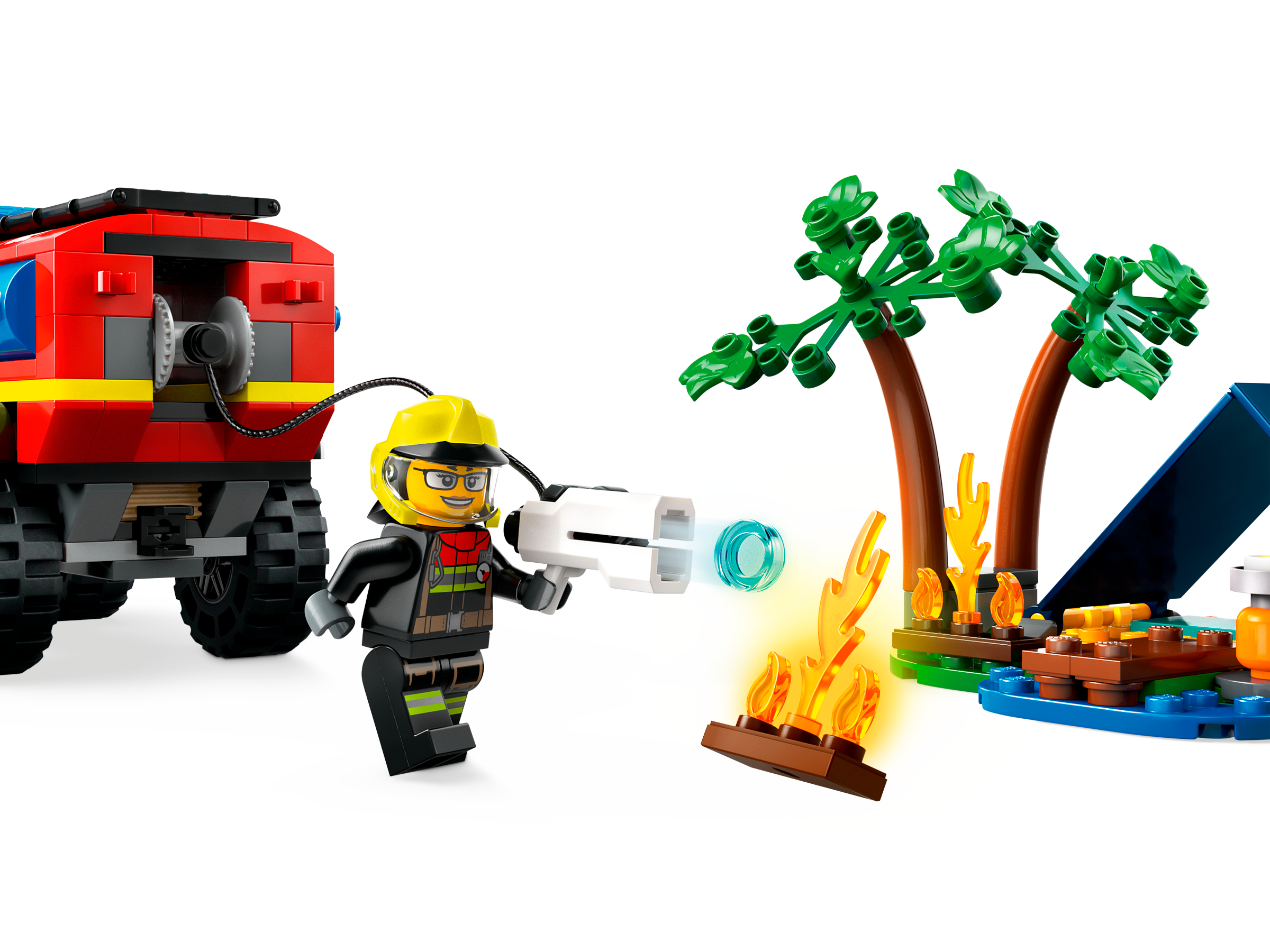 O caminhão de bombeiros 4x4 e o bote salva-vidas 60412.