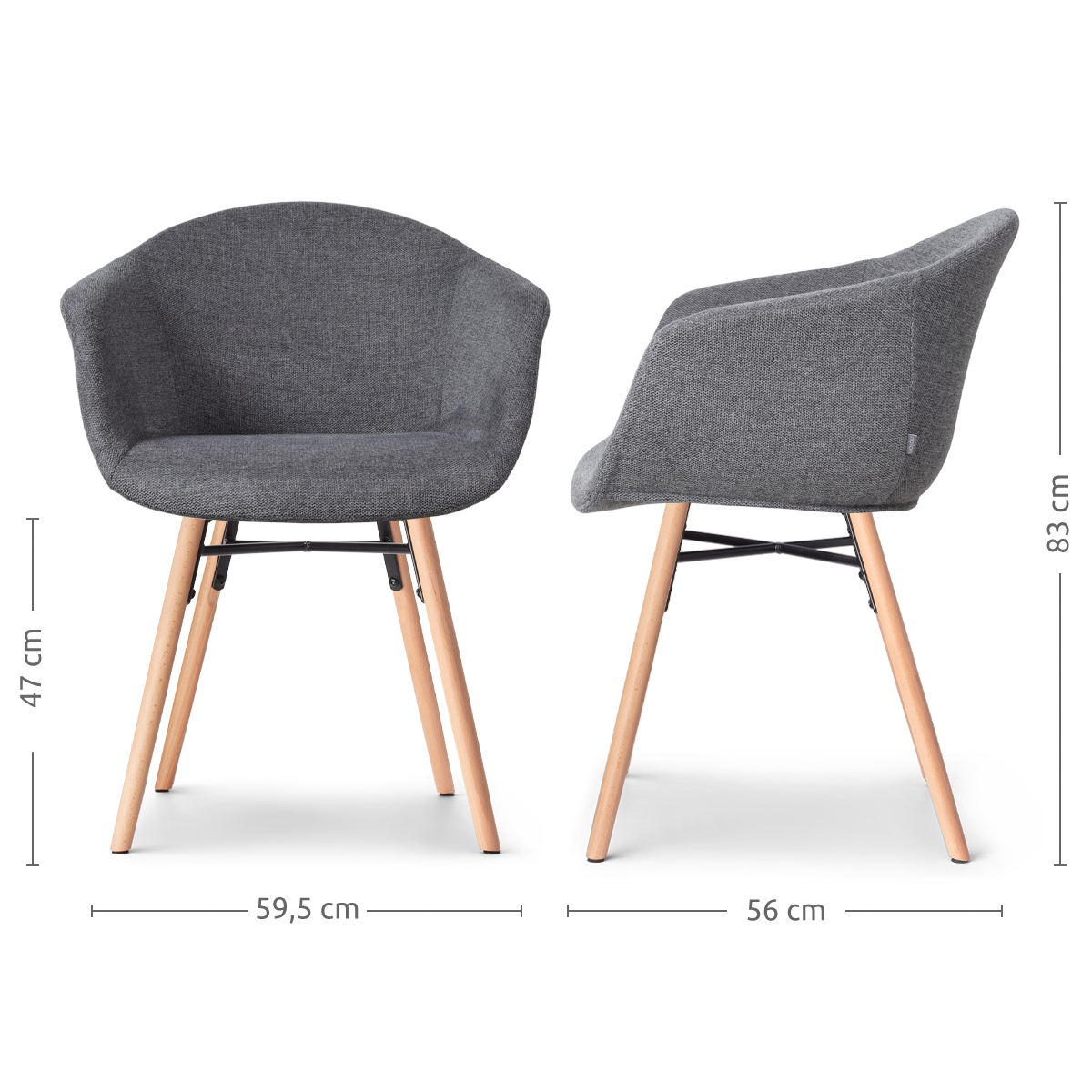 Eetkamerstoel Nena-Otis donkergrijs - houten - set van 2