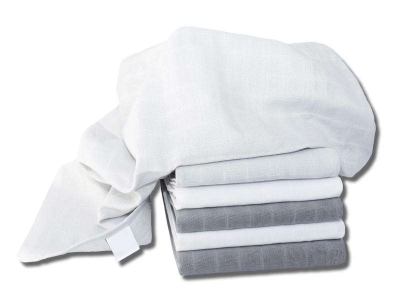 MAKIAN Mulltuch 6-er Set 70 x 70 cm Grau und Weiss uni Mulltücher 70 x 70 cm Grau / Weiss